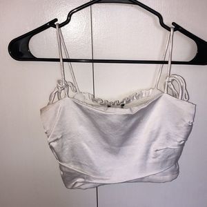Zara White Pearl Cinched Crop Tank Top